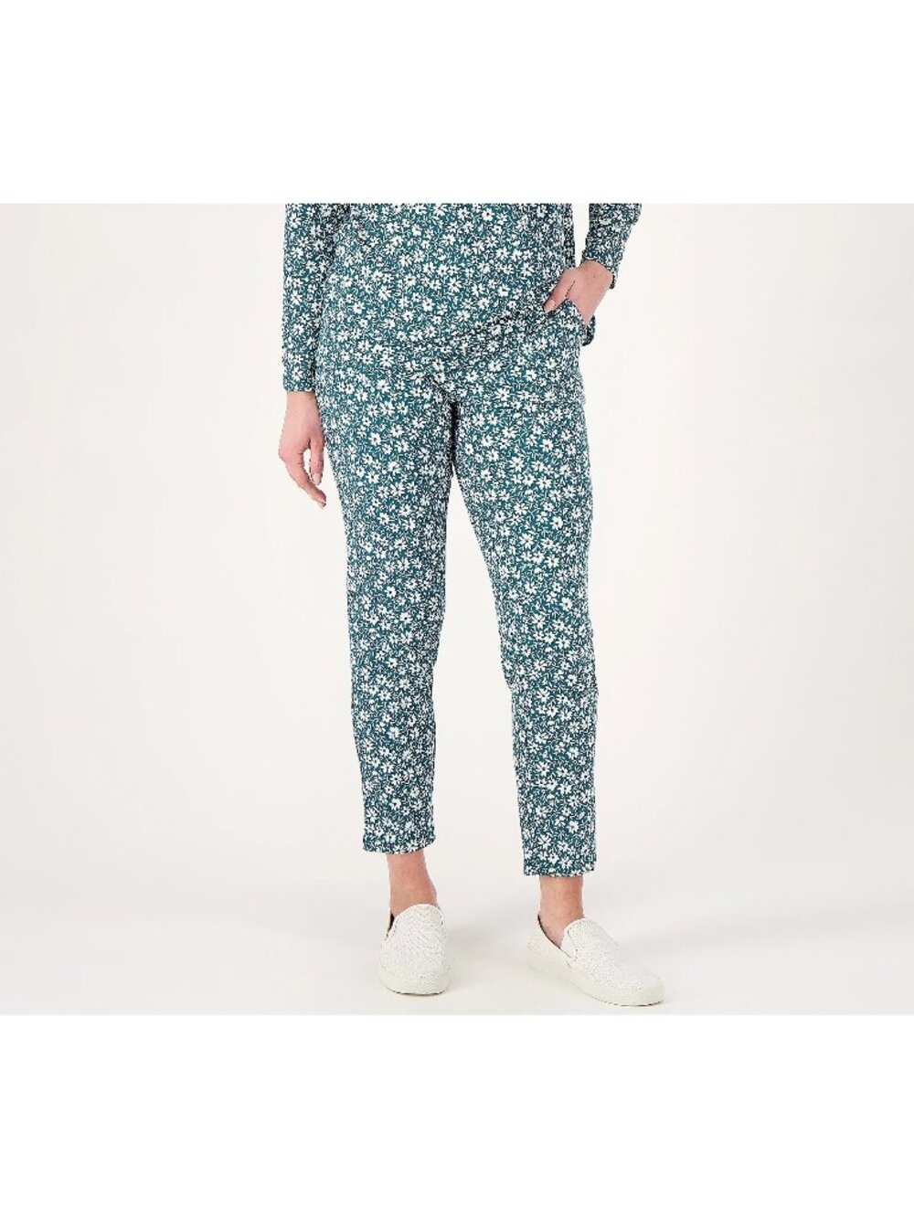 Denim & Co. Pants Small Comfort Zone Printed Comfort Jersey Slim Straight Green